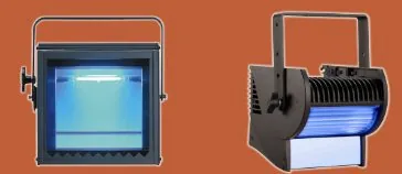 Two floodlight lanterns, box shaped units that throw a wide even beam